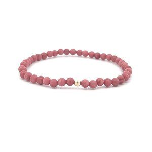 Stretch Rhodonite Gemstone Beaded Bracelet 14K Gold Accent Bead Handmade